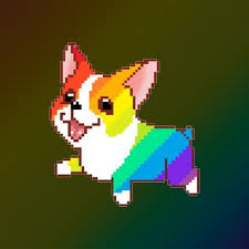 Illustration of a happy corgi with rainbow fur