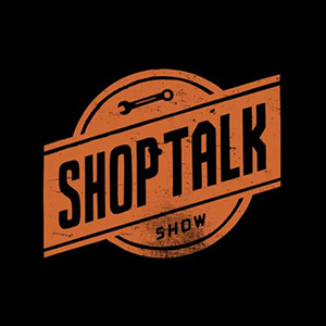 Orange badge logo on black background that says Shop Talk Show